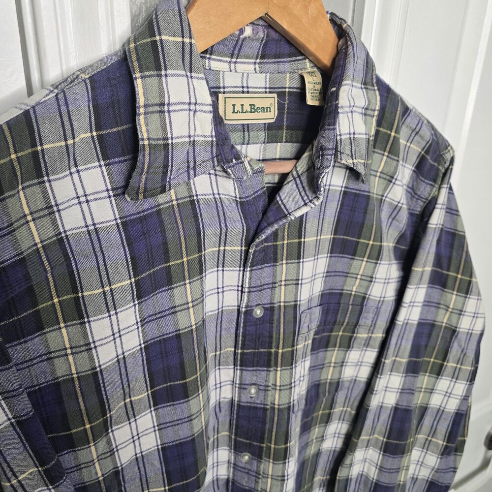 Vintage LL Bean Green Yellow Plaid Flannel Button-down Shirt Men’s L